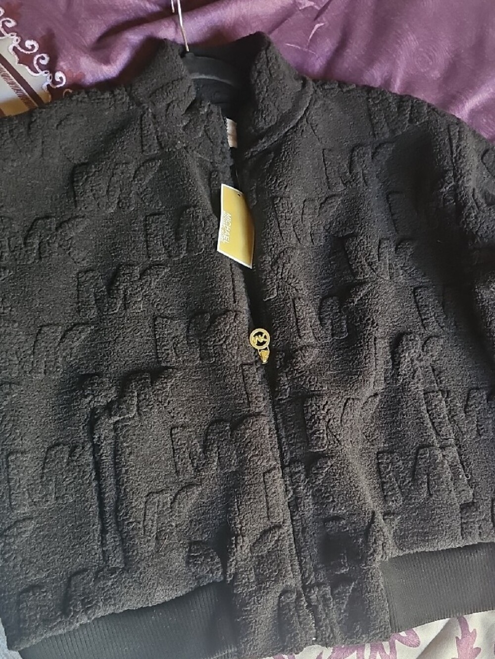 Michael Kors Black Logo Jacquard Sherpa Jacket